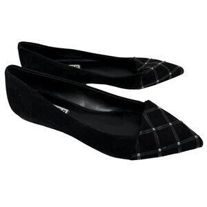 Karl Lagerfeld Black Suede Pointed-Toe Flats Studded Grid Design Nala 8M Womens